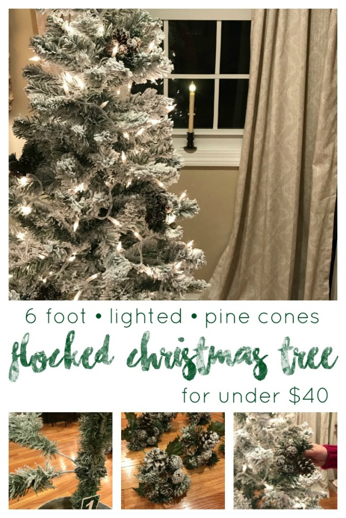 DIY how to 6 foot Flocked Christmas Tree with lights and pinecones for under $40 DIY From the Family With Love