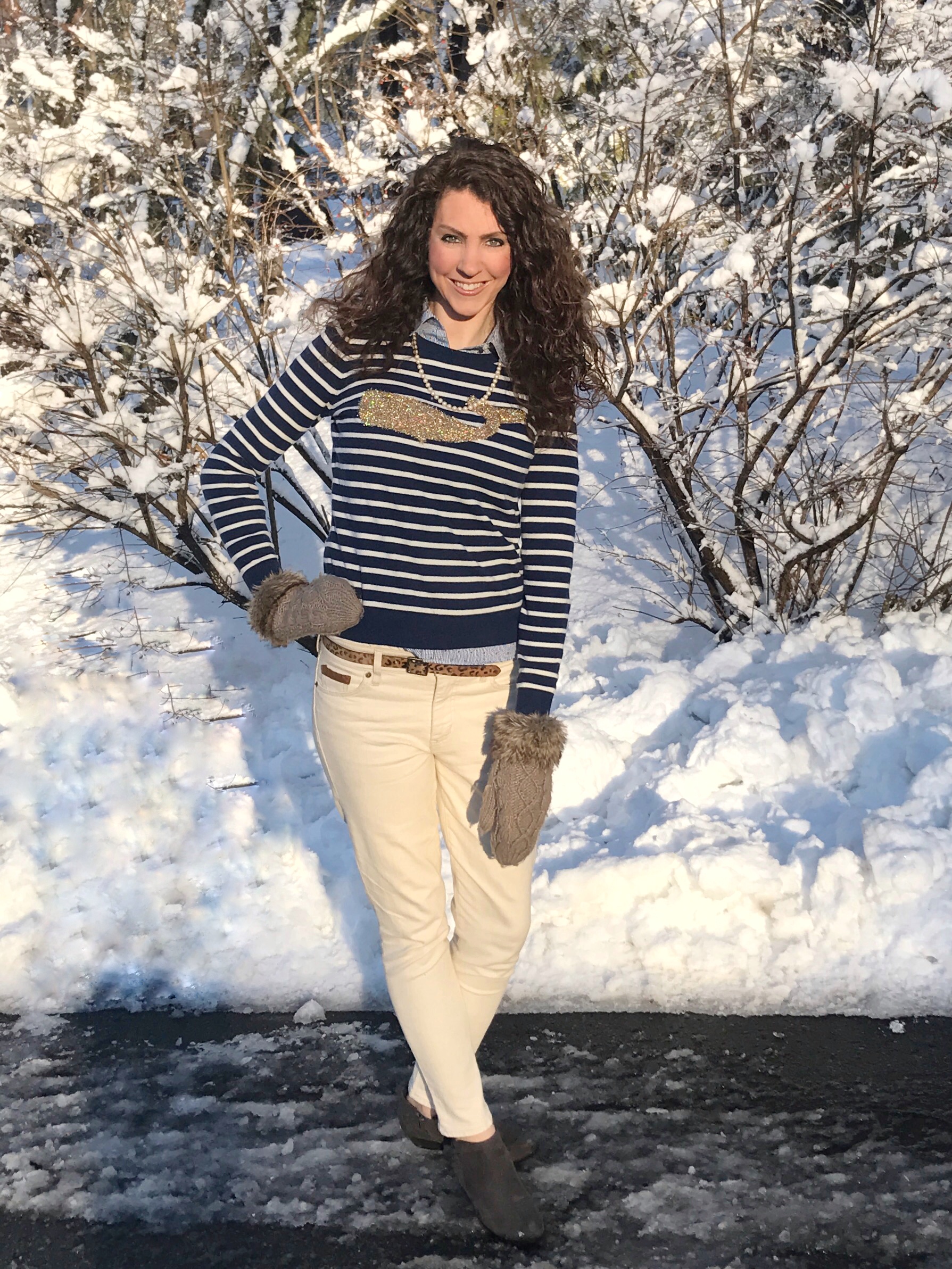 Talbots Whale Sweater and Ivory Ralph Lauren Jeans with Jack Rogers Booties. From the Closet - From the Family With Love