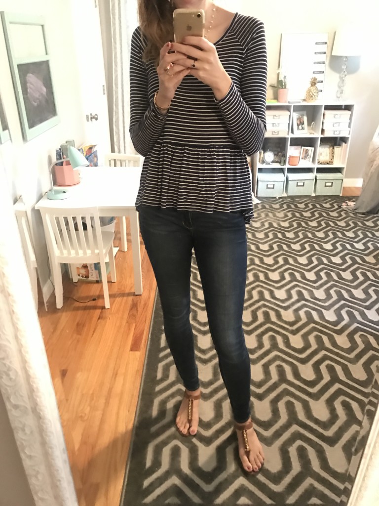 navy stripe peplum top, Articles of Society jeans outfit - From the Mirror - From the Family With Love