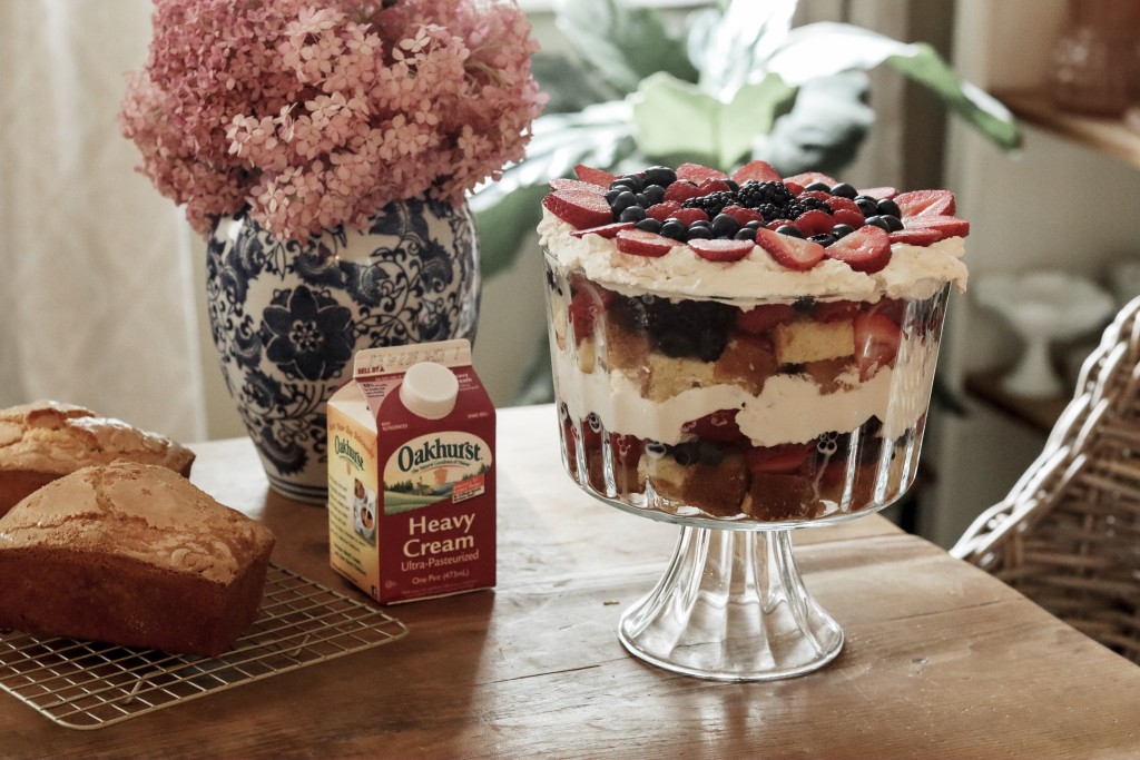 Mixed Berry Trifle and homemade poundcake recipe with Oakhurst Heavy Cream