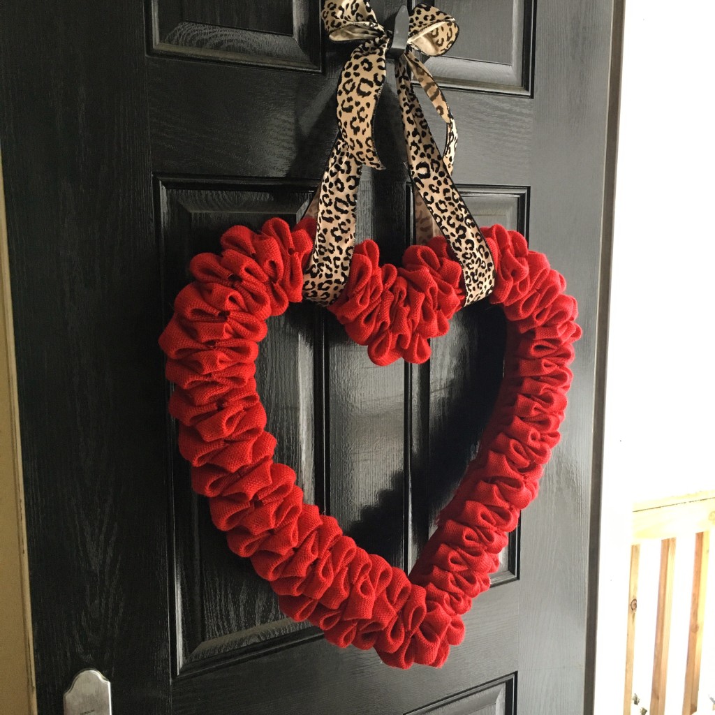 Valentines Day Heart Wreath Burlap tutorial From the Family With Love finished