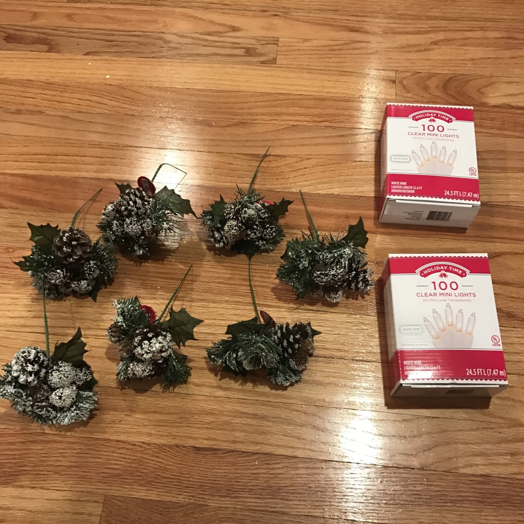 White Christmas 6' Flocked Christmas Tree with lights and pinecones for under $40 DIY From the Family With Love Walmart Hobby Lobby supplies