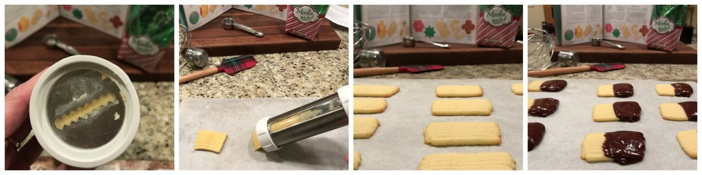 Holiday Traditions with New England Coffee Mint Mocha Spritz Cookie recipe From the Family With Love cookie steps