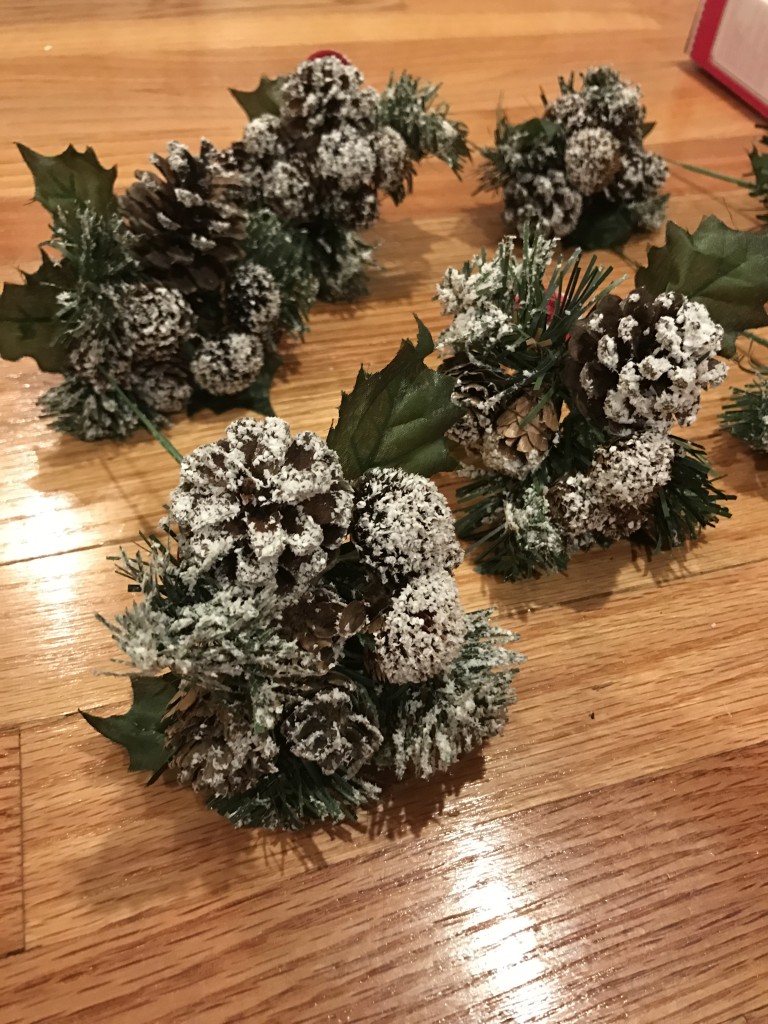 White Christmas 6' Flocked Christmas Tree with lights and pinecones for under $40 DIY From the Family With Love Hobby Lobby flocked pine cone sprigs