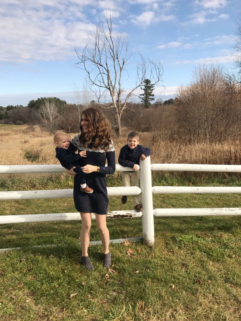 Navy and Grey Sweater Dress From the Closet Grey Booties Tommy Hilfiger Gap Kids Navy Baby Gap From the Family With Love