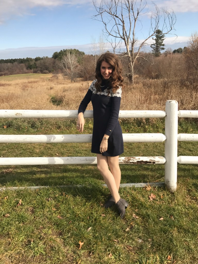 Navy and Grey Sweater Dress From the Closet Grey Booties Tommy Hilfiger Gap Kids Navy Baby Gap From the Family With Love