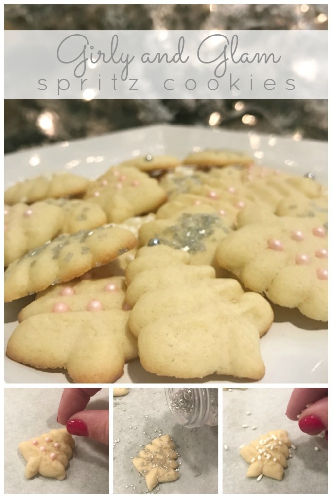 Girly and Glam Spritz Cookies with silver sprinkles and pearls. Twelve Days of Baking Recipe From the Family With Love Pinterest