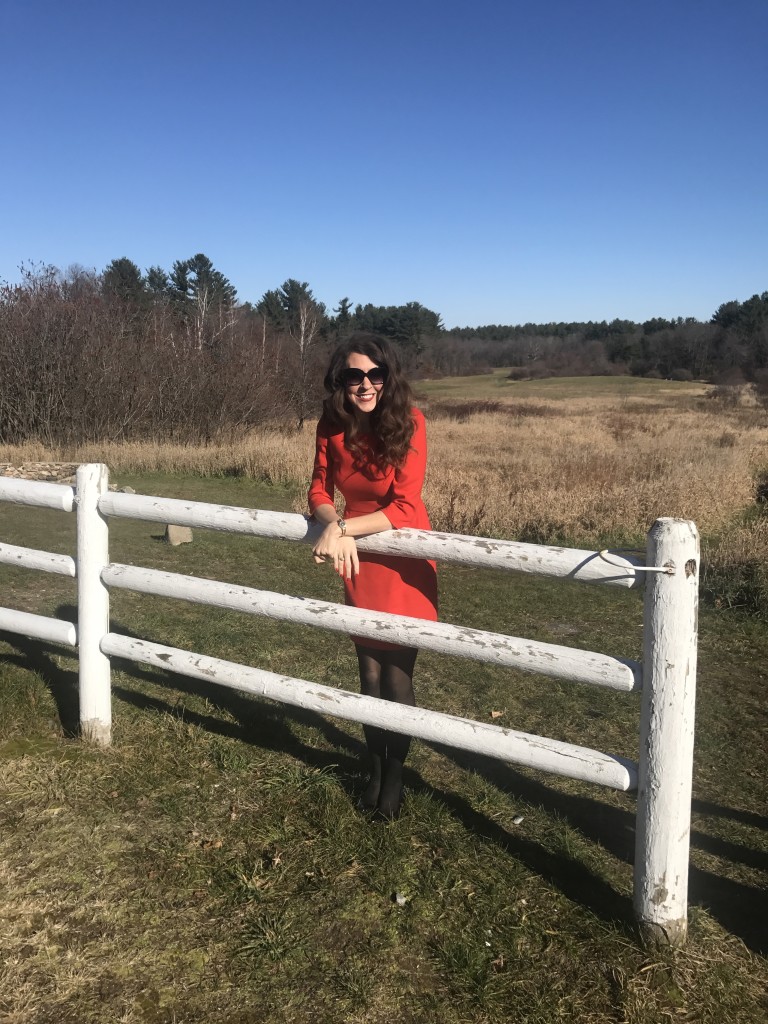 Red J Crew Dress Black Tights Black BCBG patent leather pumps Kate Spade Sunglasses From the Closet OOTD From the Family With Love Christmas Outfit