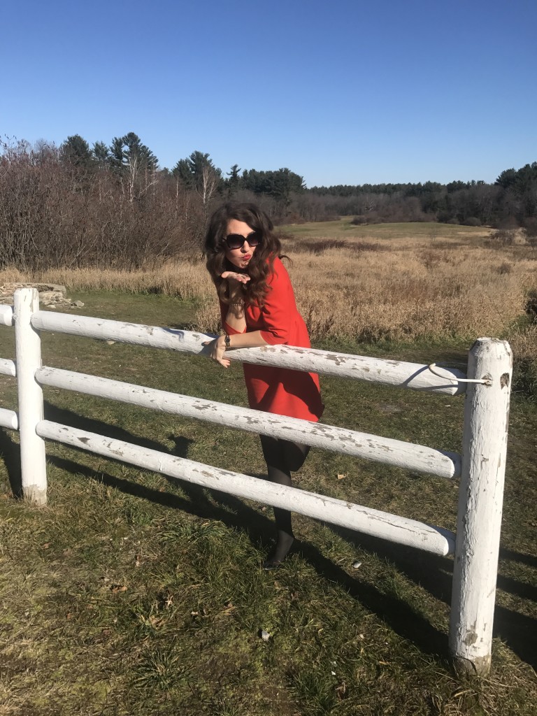 Red J Crew Dress Black Tights Black BCBG patent leather pumps Kate Spade Sunglasses From the Closet OOTD From the Family With Love Christmas Outfit