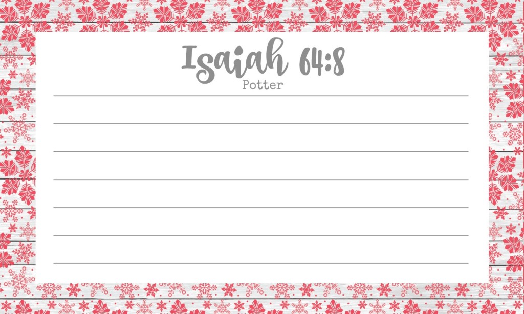 {Free Printable} Recipe for Life Verse Memorization Cards December 2016 HOPE Isaiah 64:8 Potter From the Family With Love