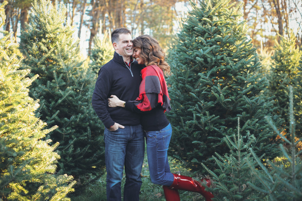 Merry Christmas family pictures 2017 - From the Family With Love - buffalo check family outfits, red Hunter boots, mistletoe, red mittens, tree farm, red vests, buffalo plaid scarf