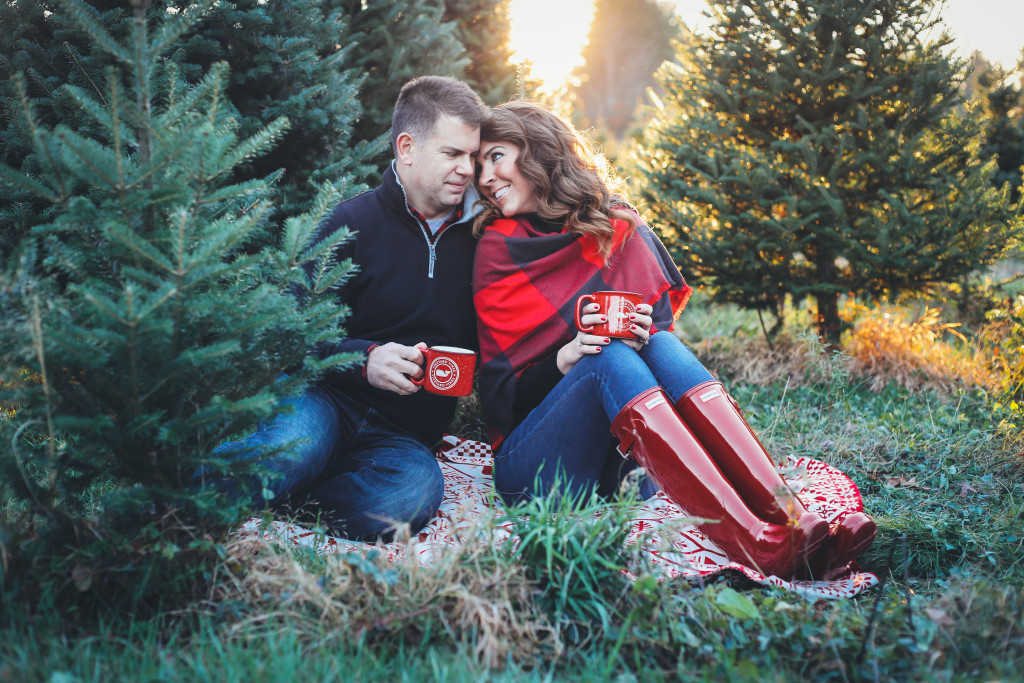 Merry Christmas family pictures 2017 - From the Family With Love - buffalo check family outfits, red Hunter boots, mistletoe, red mittens, tree farm, red vests, buffalo plaid scarf