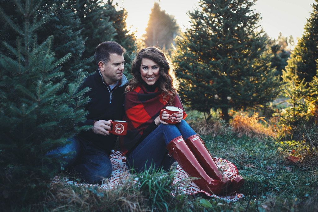 Merry Christmas family pictures 2017 - From the Family With Love - buffalo check family outfits, red Hunter boots, mistletoe, red mittens, tree farm, red vests, buffalo plaid scarf