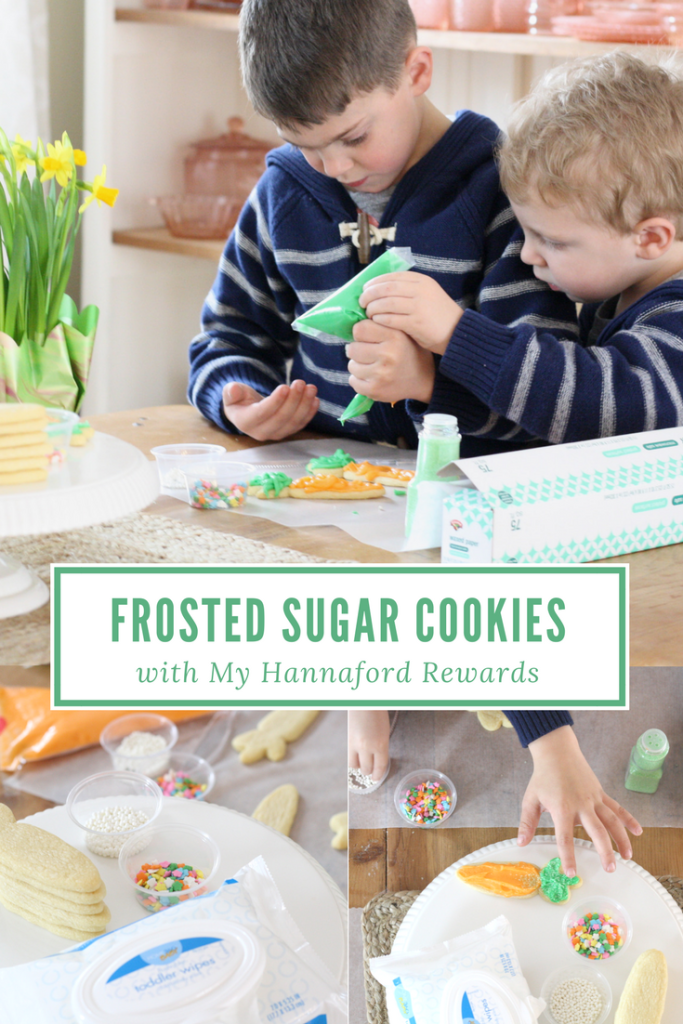 Frosted Sugar Cookies recipe with My Hannaford Rewards - Decorating cut out cookies with kids - carrot sugar cookies - carrot cutout cookies - From the Family With Love