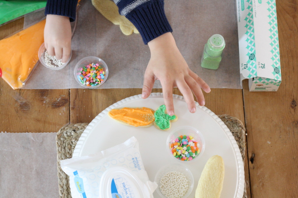 Frosted Sugar Cookies recipe with My Hannaford Rewards - Decorating cut out cookies with kids - carrot sugar cookies - carrot cutout cookies - From the Family With Love