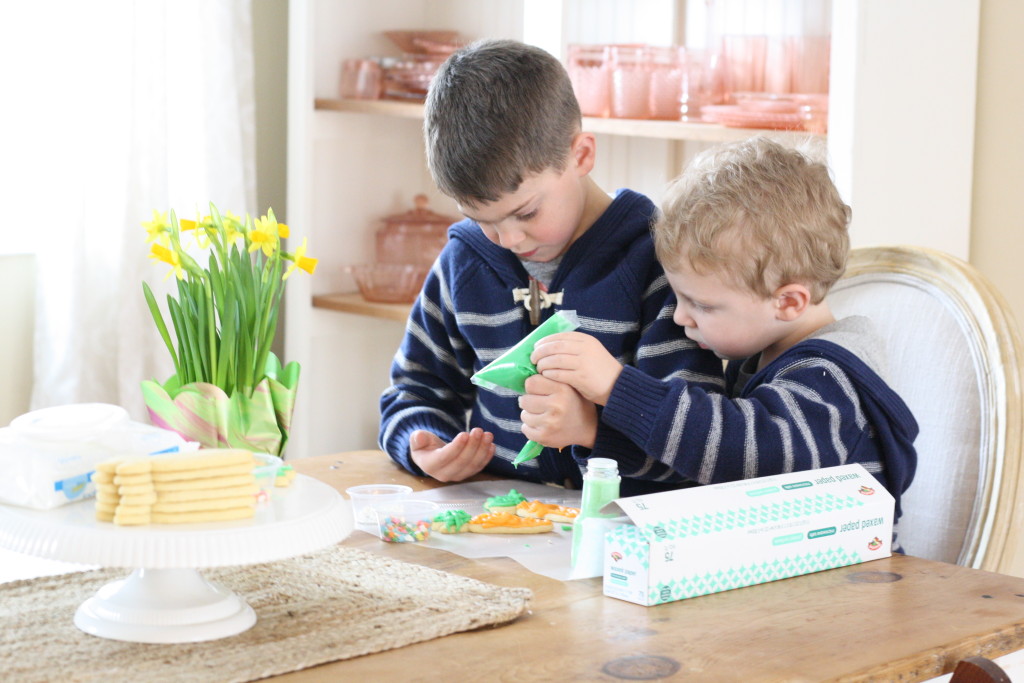 Frosted Sugar Cookies recipe with My Hannaford Rewards - Decorating cut out cookies with kids - carrot sugar cookies - carrot cutout cookies - From the Family With Love