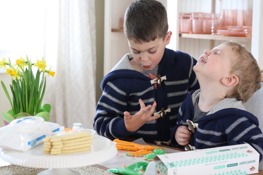 Frosted Sugar Cookies recipe with My Hannaford Rewards - Decorating cut out cookies with kids - carrot sugar cookies - carrot cutout cookies - From the Family With Love