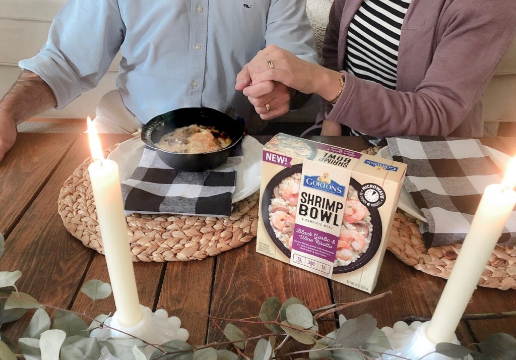 Reconnecting after 10 years with Gorton's Seafood - Date Night in - Black Garlic & Wine Risotto Shrimp Bowl - From the Family