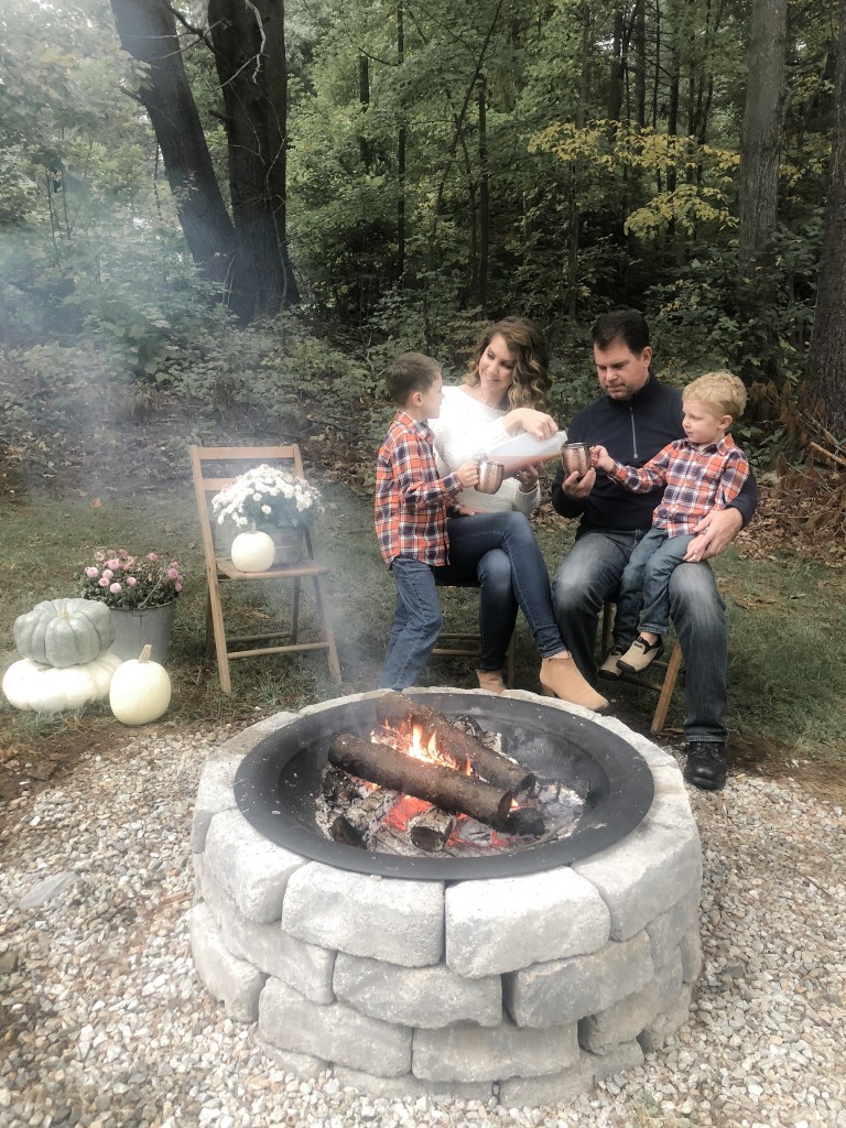 Fall Bucket List - Hot Mulled Cider Family around Fire Pit - From the Family
