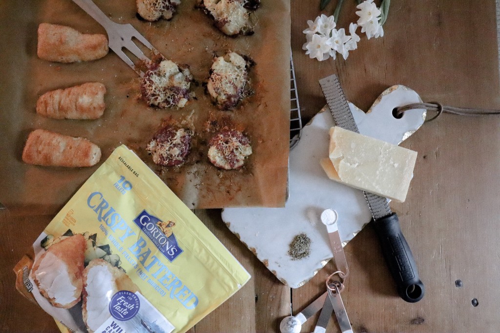 Parmesan Smashed Red Potatoes: One Pan Fish and Chips with Gorton’s Seafood