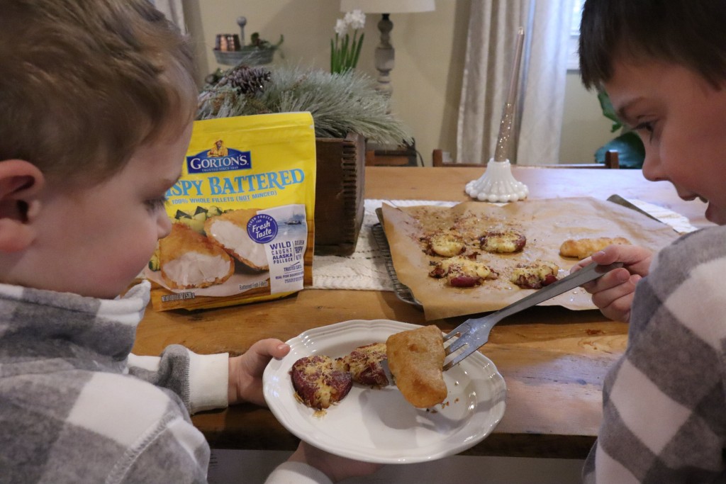 Parmesan Smashed Red Potatoes: One Pan Fish and Chips with Gorton’s Seafood