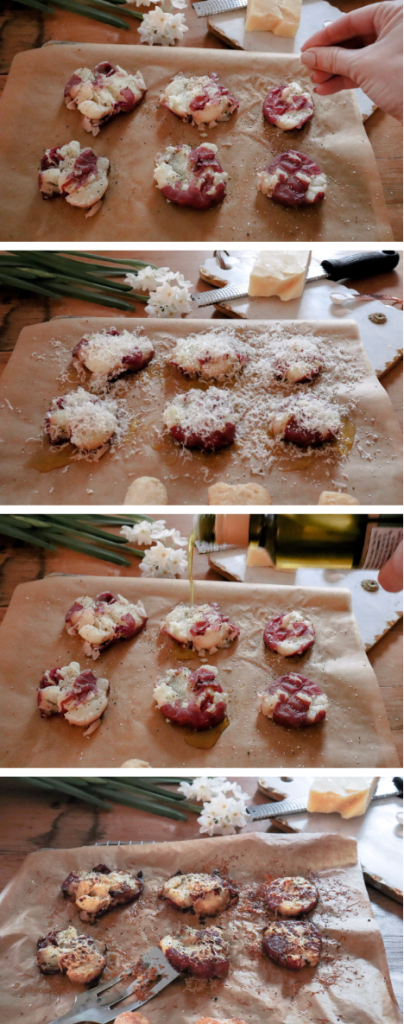 Parmesan Smashed Red Potatoes: One Pan Fish and Chips with Gorton’s Seafood