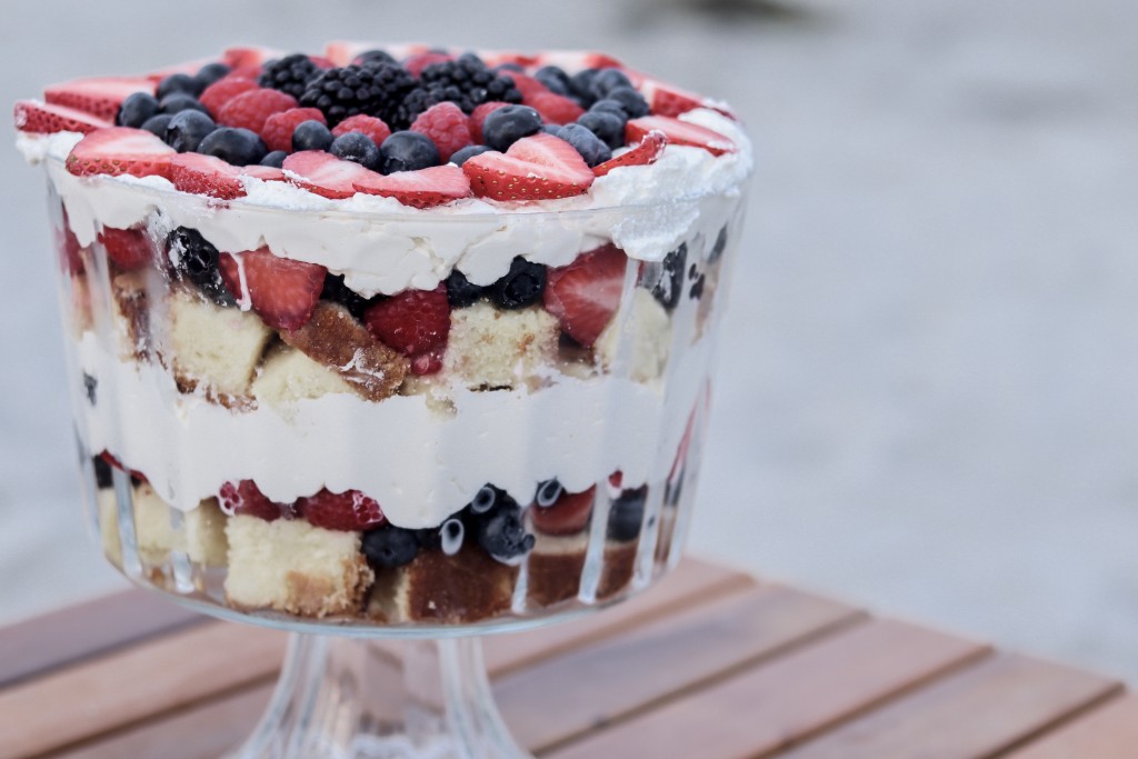 Mixed Berry Trifle and homemade poundcake recipe with Oakhurst Heavy Cream