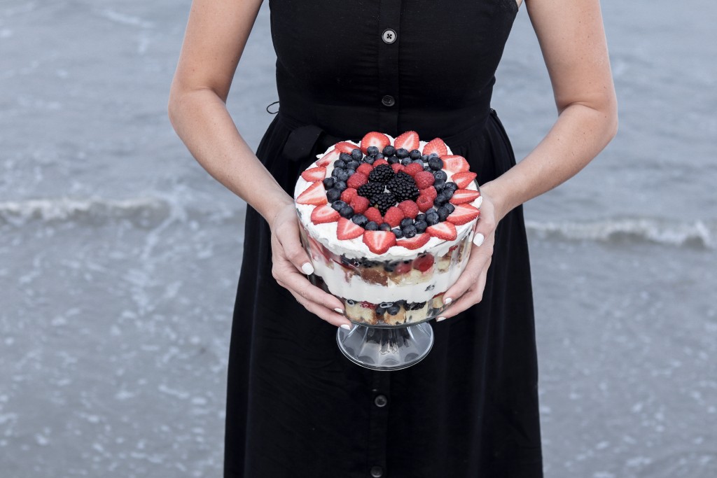 Mixed Berry Trifle and homemade poundcake recipe with Oakhurst Heavy Cream