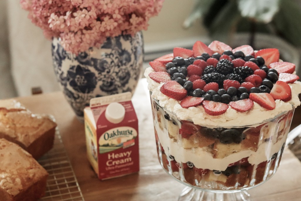 Mixed Berry Trifle and homemade poundcake recipe with Oakhurst Heavy Cream