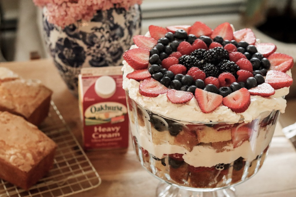 Mixed Berry Trifle and homemade poundcake recipe with Oakhurst Heavy Cream