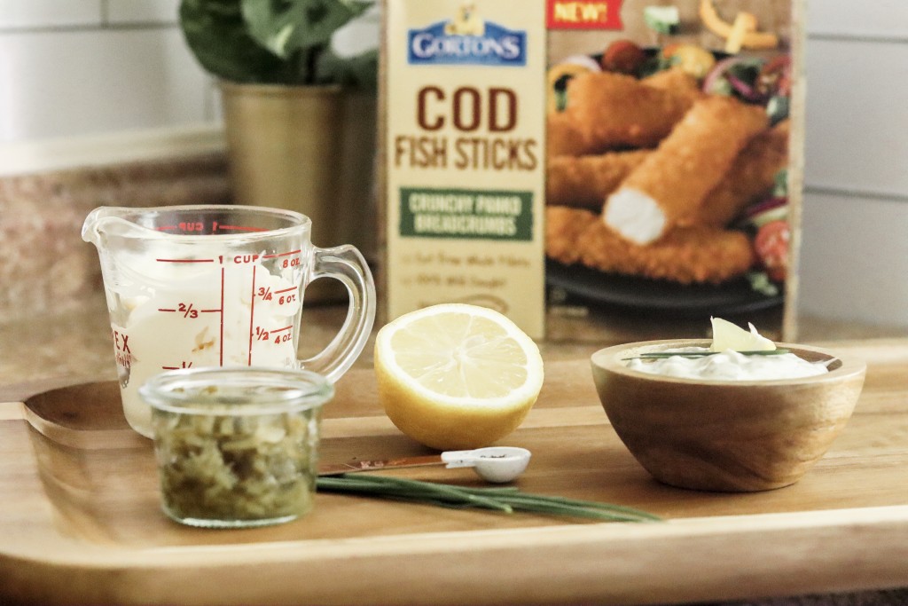 Air fried fish sticks made in the air fryer with homemade herbed tartar sauce with Gorton's Seafood