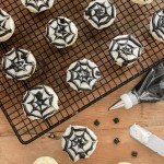 Mini Vanilla Spider Web Cupcakes with Oakhurst Dairy Chocolate Milk Halloween Party Recipe