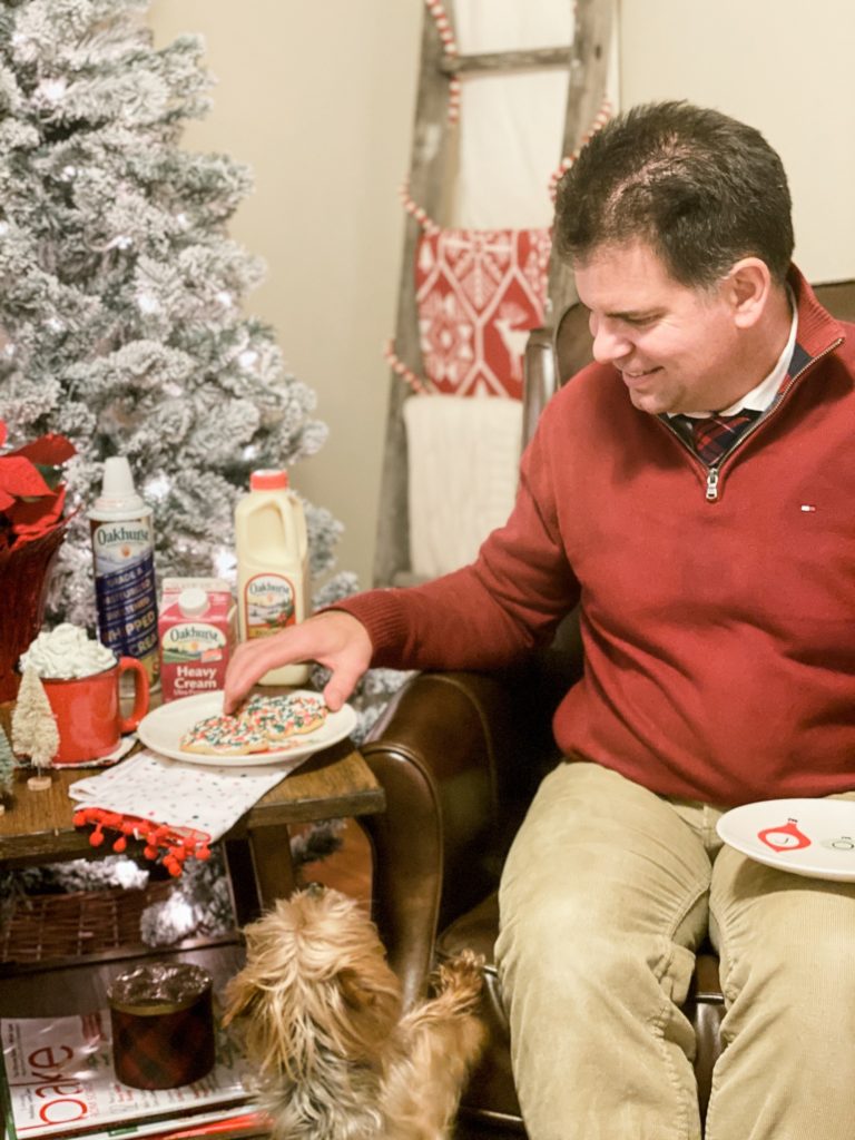 Cookies for the family with Oakhurst Chocolate Crinkles, Pecan Tassie Thumbprints, Frosted Sugar Cookies served with Eggnog and hot cocoa