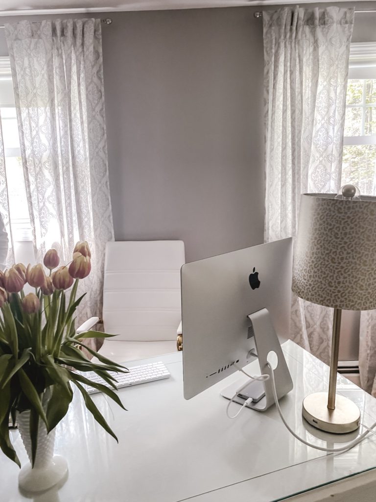 Pink Peony Mural on office wall, girly office, home office decor, blogger office, The Original Huy Fong Foods Sriracha Almonds: