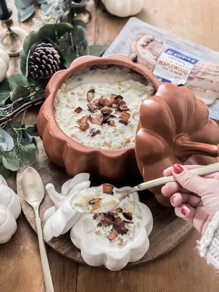 Leek Potato Soup with Kayen Bacon