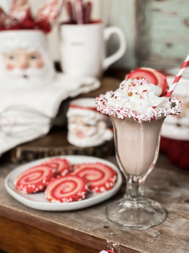 Pinwheel Swirl Cookies with Gifford Pink Peppermint Stick Milkshakes