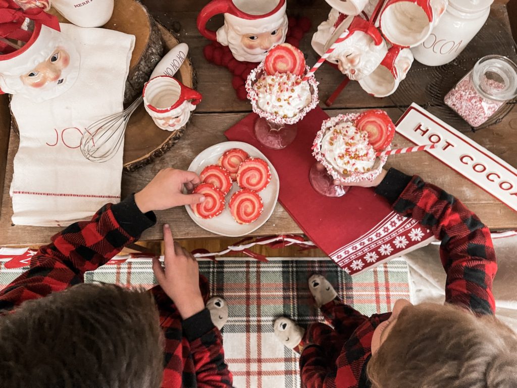 Pinwheel Swirl Cookies with Gifford Pink Peppermint Stick Milkshakes