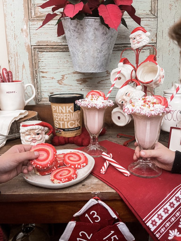 Pinwheel Swirl Cookies with Gifford Pink Peppermint Stick Milkshakes