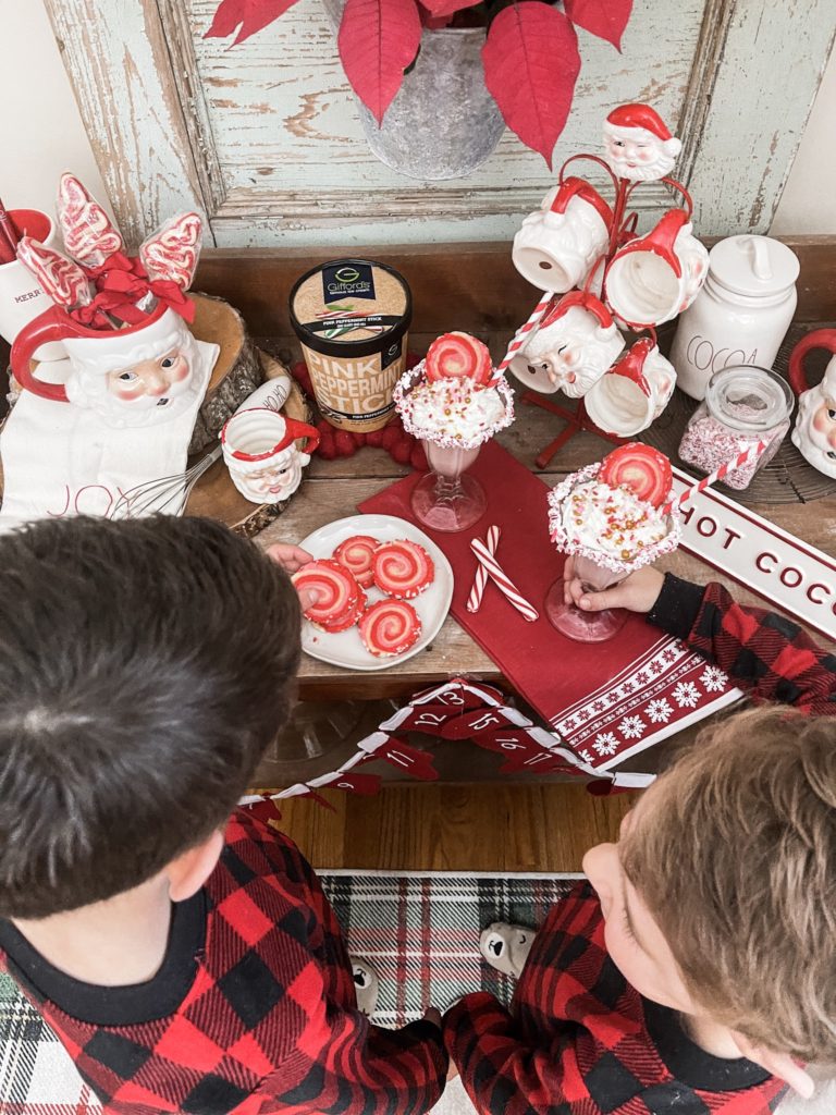 Pinwheel Swirl Cookies with Gifford Pink Peppermint Stick Milkshakes