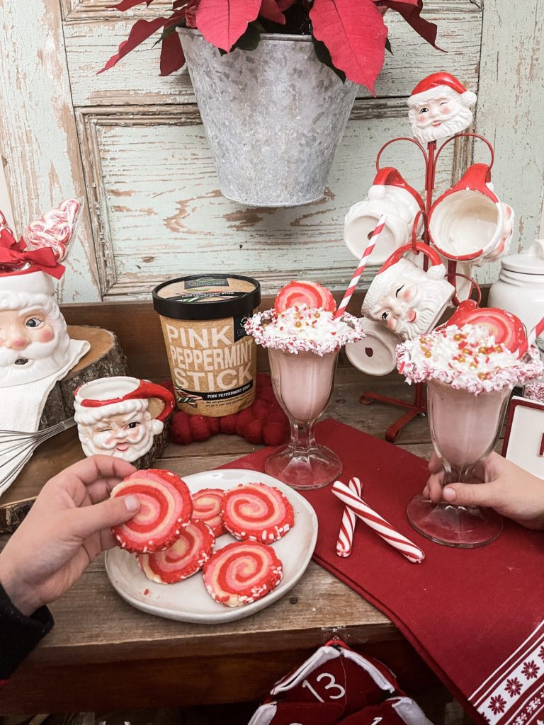 Pinwheel Swirl Cookies with Gifford Pink Peppermint Stick Milkshakes