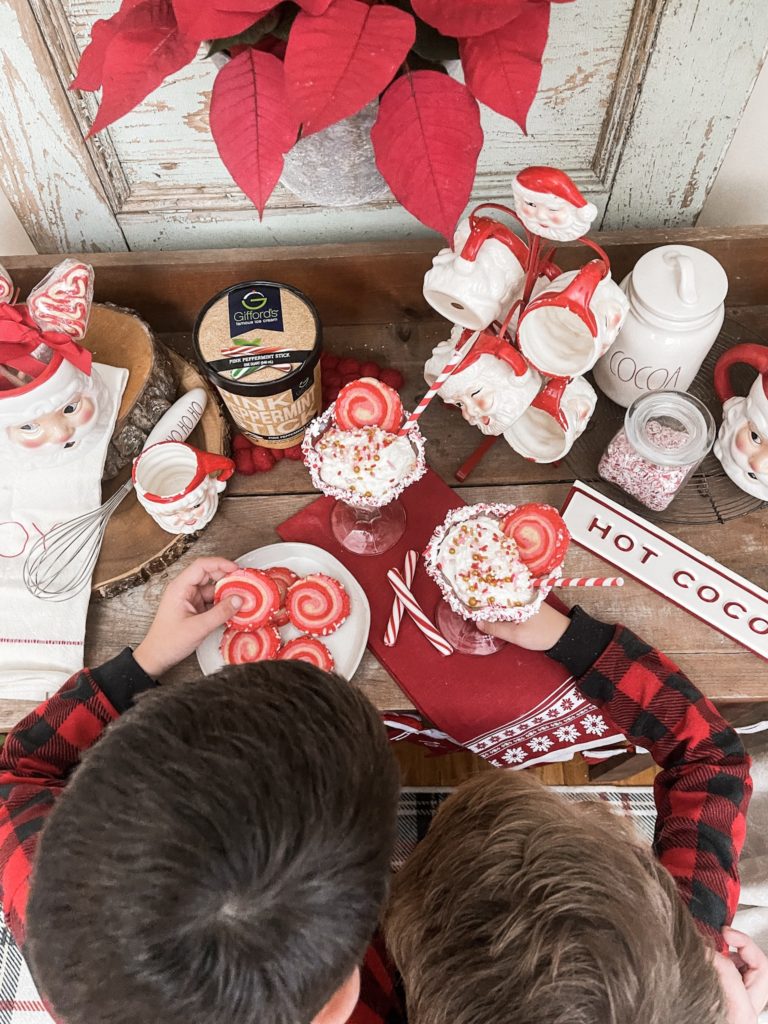 Pinwheel Swirl Cookies with Gifford Pink Peppermint Stick Milkshakes