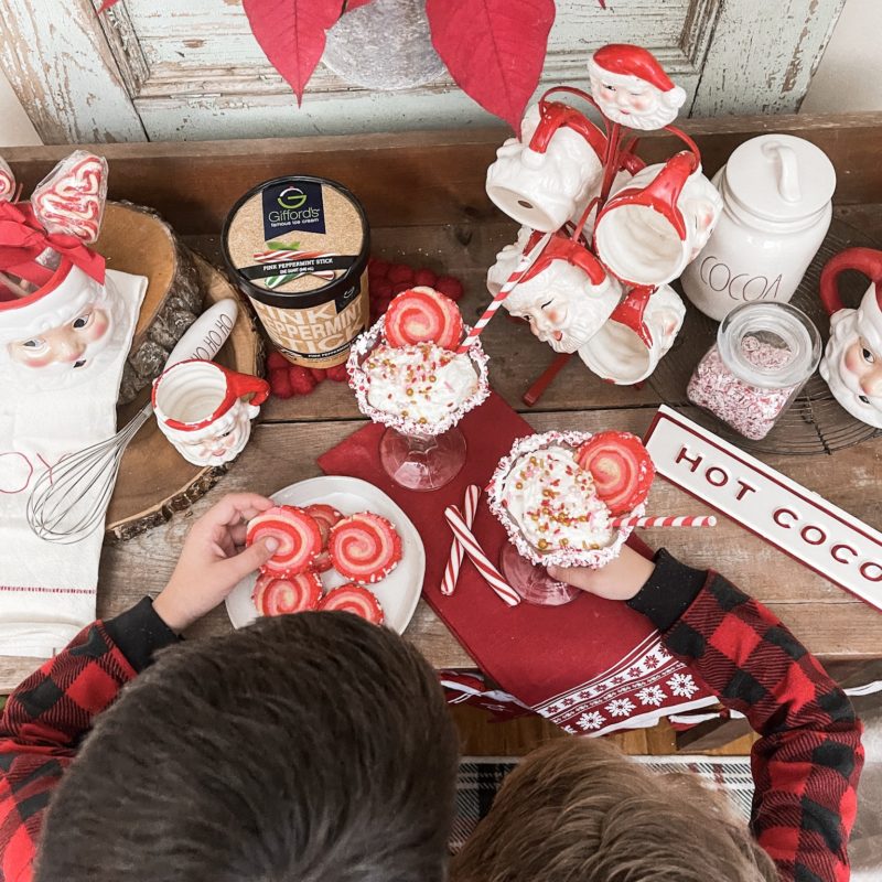 Pinwheel Swirl Cookies with Gifford Pink Peppermint Stick Milkshakes