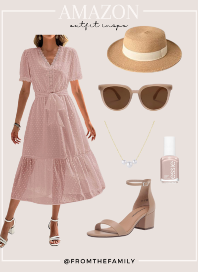 Amazon Outfit light pink dress with neutral accessories