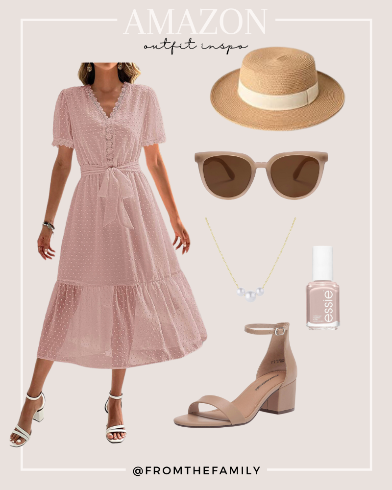 Amazon Outfit light pink dress with neutral accessories