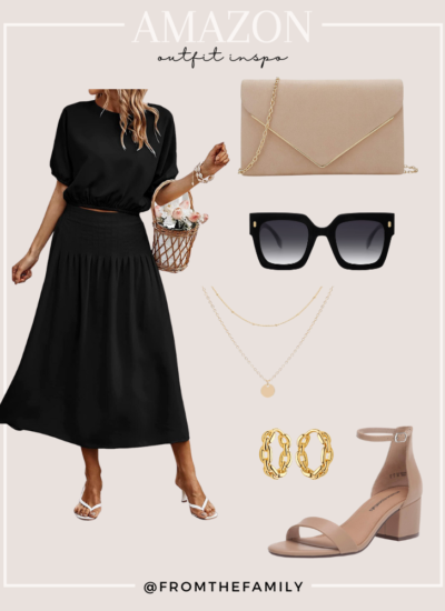 Amazon Outfit two piece black dress with neutral accessories