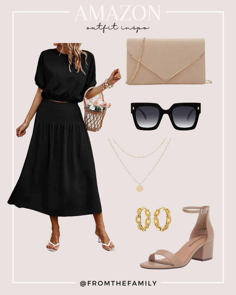 Amazon Outfit two piece black dress with neutral accessories