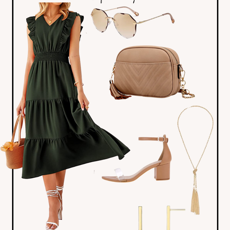 Amazon Outfit // Army Green Flutter Sleeve Dress