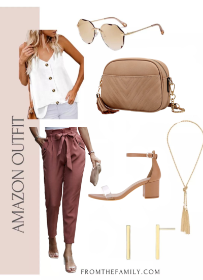 Amazon Outfit High Waisted Paper Bag Pants Outfit with neutral accessories