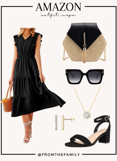 Amazon Outfit black sleeveless dress with black accessories