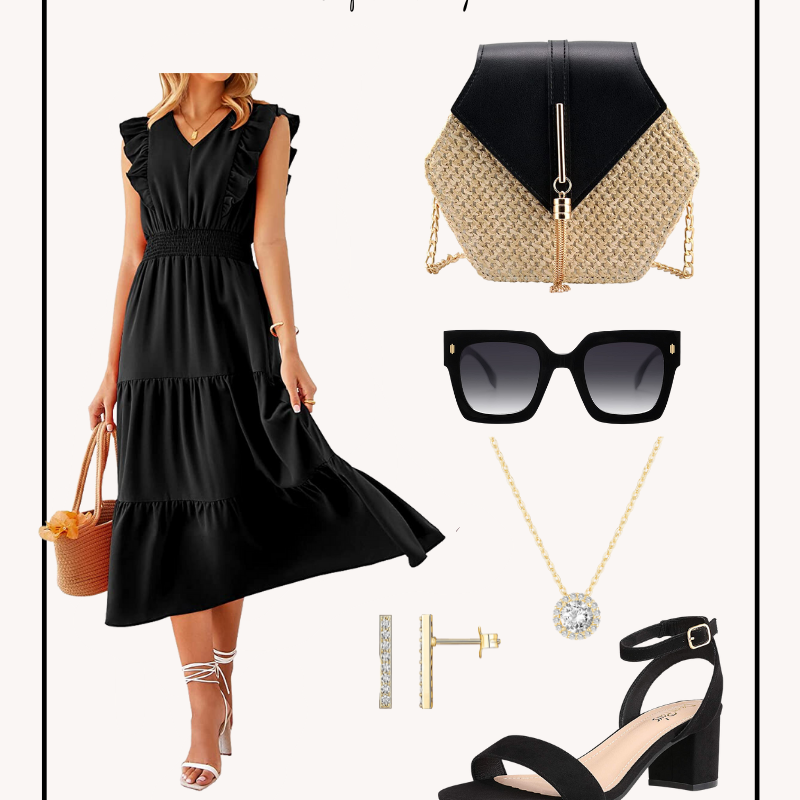 Amazon Outfit // Black Flutter Sleeve Dress